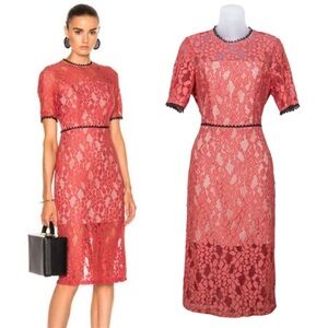 New ALEXIS Remi Dress Salmon Pink Short Sleeve Lace Overlay Sheath Women's Small